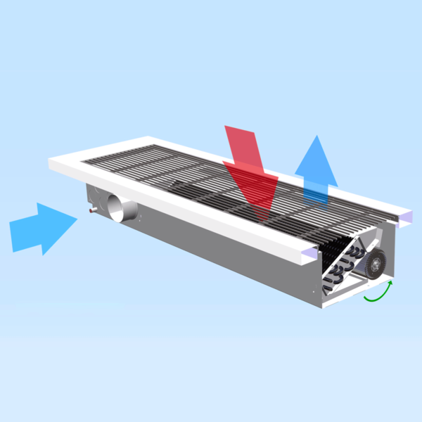 VKB - Ventilo-convecteur encastrable en faux plancher, très basse consommation d’énergie, bouclier thermique, diffusion en "mélange et déplacement"